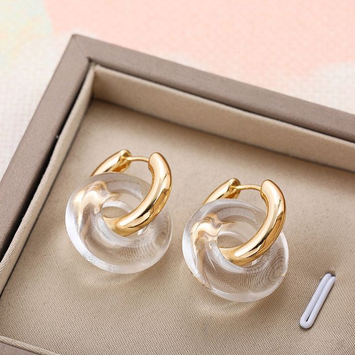 Boucles d'oreilles créoles rondes en acier inoxydable, Style Simple, placage acrylique, boucles d'oreilles en acier inoxydable, 1 paire
