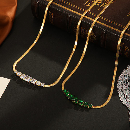 Moda quadrada de aço inoxidável chapeamento embutido colar de diamante artificial 1 peça