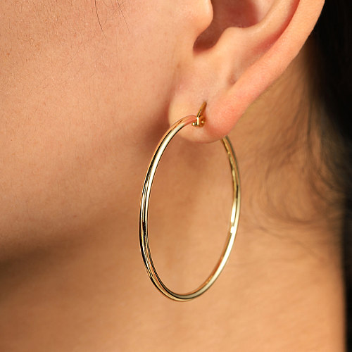 1 paire de boucles d'oreilles créoles plaquées en acier inoxydable, Style Simple