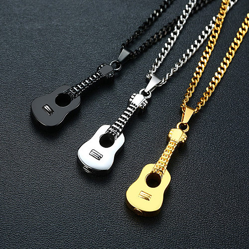 Fashion Guitar Stainless Steel Pendant Necklace Plating Stainless Steel  Necklaces