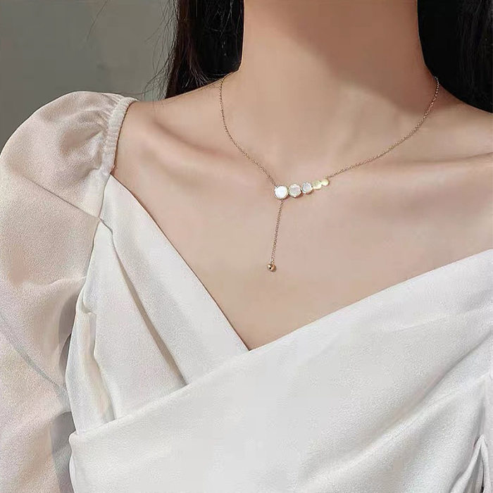 Real Gold Plating Exquisite Design Smart Stainless Steel Necklace Women's All-Match High-Grade Finely Inlaid Pendant Light Luxury Clavicle Chain