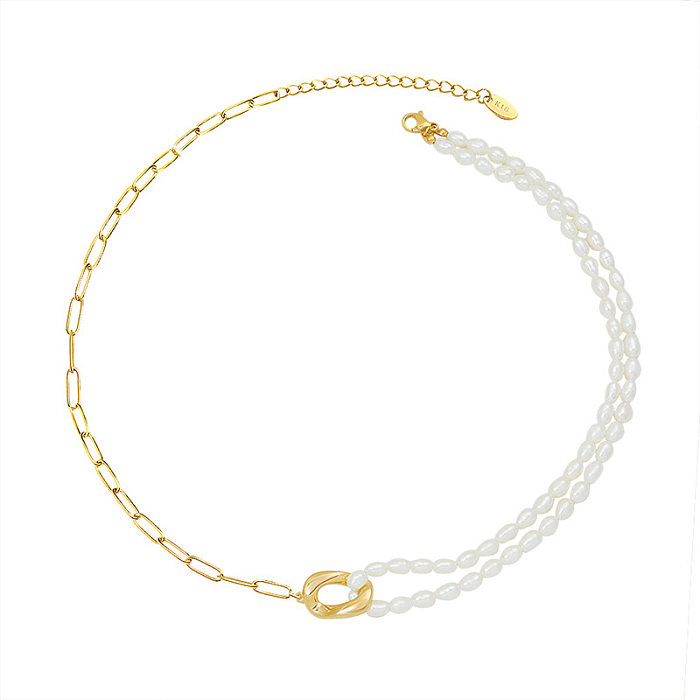 Light Luxury Freshwater Pearl Stitching Necklace Stainless Steel 18k Real Gold Necklace