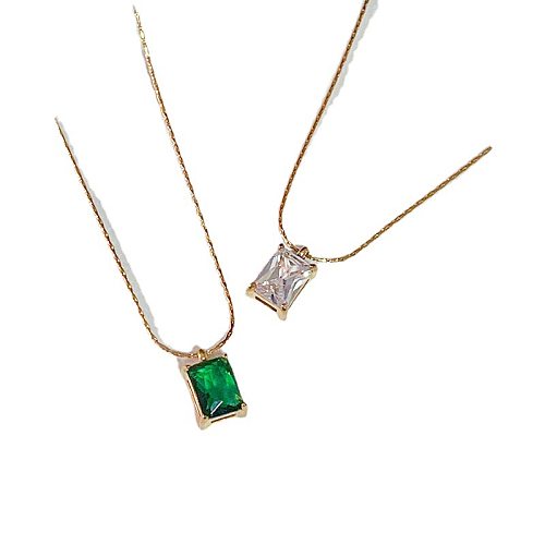 Elegant Streetwear Korean Style Square Stainless Steel Plating Inlay Zircon 18K Gold Plated Pendant Necklace
