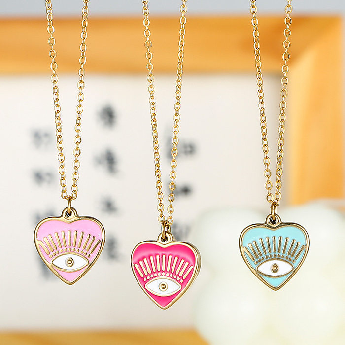 Fashion Heart Shape Eye Stainless Steel  Stainless Steel Enamel Plating Pendant Necklace 1 Piece