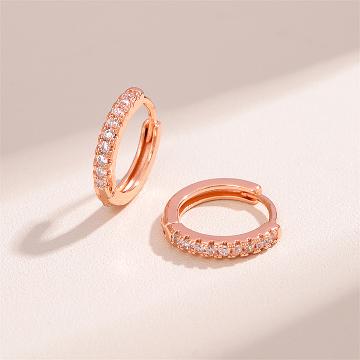 1 Pair Retro Simple Style Round Plating Inlay Stainless Steel  Zircon Rose Gold Plated Hoop Earrings