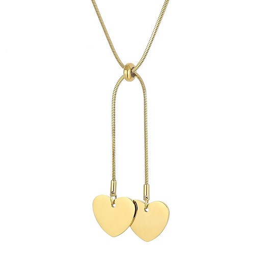 Fashion Heart-shaped Stainless Steel Cross-pull Adjustable Square Snake Bone Chain Necklace