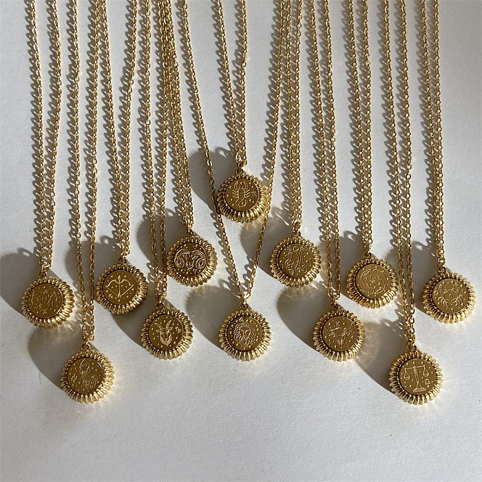 Großhandel Retro-Sternbild-Anhänger-Halskette aus 18 Karat vergoldetem Edelstahl