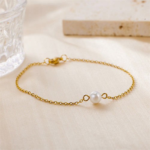 Bracelets de perles ronds en acier inoxydable, Style Simple et doux, faits à la main, vente en gros