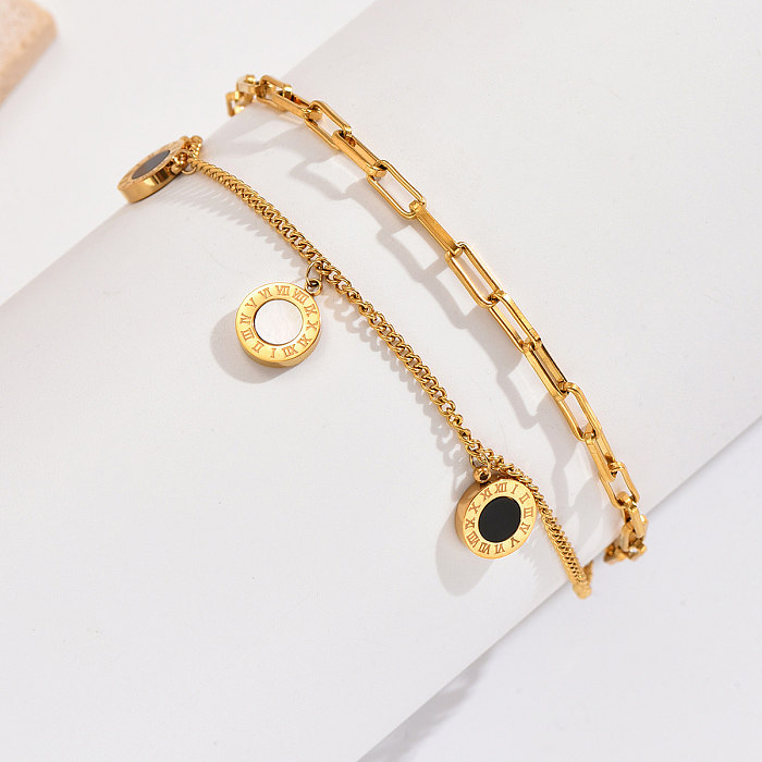 Roman Style Korean Style Solid Color Stainless Steel Plating 14K Gold Plated Bracelets