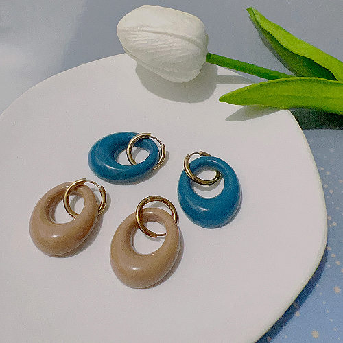 Fashion Circle Stainless Steel  Resin Plating Hollow Out Drop Earrings 1 Pair