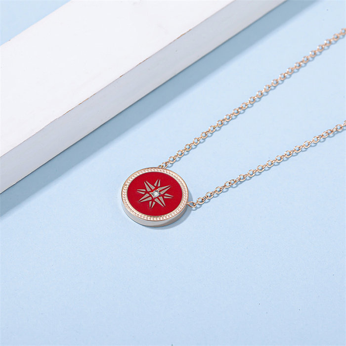 Collier pendentif en acier inoxydable, étoile octogonale de Style Simple, placage de polissage, incrustation de diamant plaqué or Rose