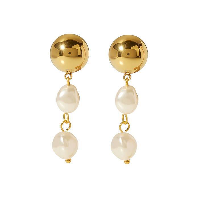 1 Pair IG Style Elegant Oval Pearl Plating Stainless Steel  18K Gold Plated Drop Earrings