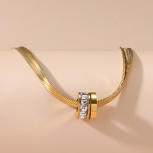 Colar com pingente banhado a ouro 18K, elegante estilo vintage, cor sólida, aço inoxidável, polimento, strass