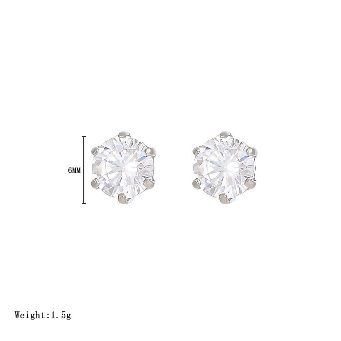 1 Pair Simple Style Round Inlay Stainless Steel  Zircon White Gold Plated Gold Plated Ear Studs