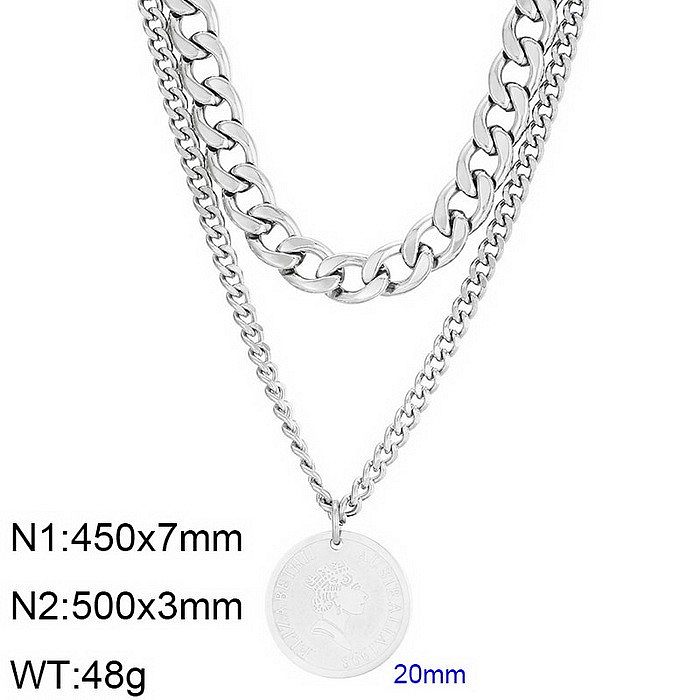 Hip-Hop Simple Style Round Stainless Steel  Plating 18K Gold Plated Layered Necklaces