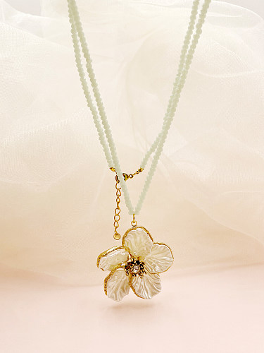 Clássico estilo vintage flor de aço inoxidável frisado chapeamento inlay escudo zircão banhado a ouro pingente colar