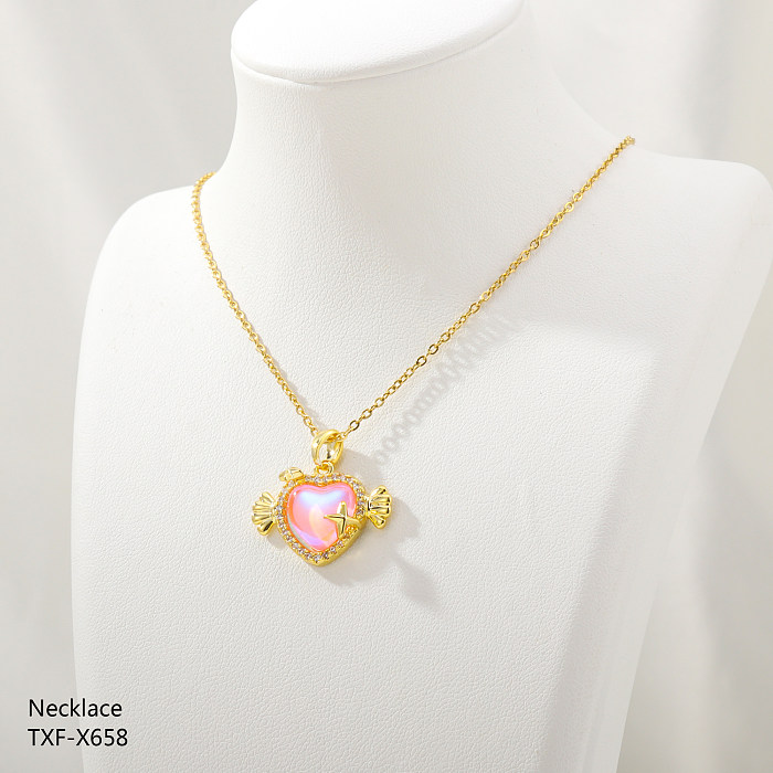 IG Style Sweet Heart Shape Stainless Steel  Plating Inlay Rhinestones Pearl Zircon Pendant Necklace