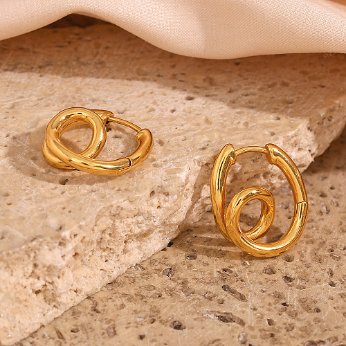 Europeu e americano popular elegante simples luz luxo orelha hoop jóias banhado em aço inoxidável 18k ouro dupla camada enrolamento espiral brincos