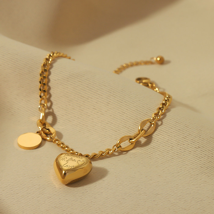 Atacado estilo moderno estilo clássico redondo formato de coração pulseiras banhadas a ouro 18K em aço inoxidável