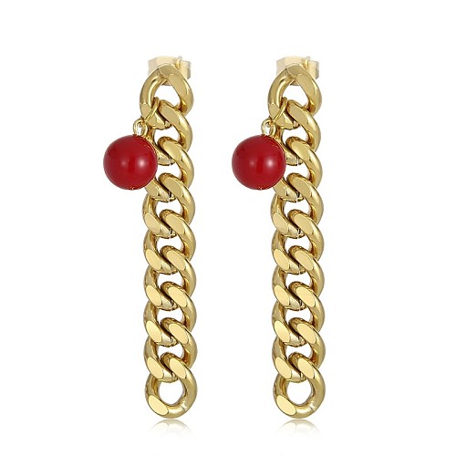 Neue Mode Damen Einfache Kette Lange Hängende Perle Mehrfarbige Ohrringe Edelstahl