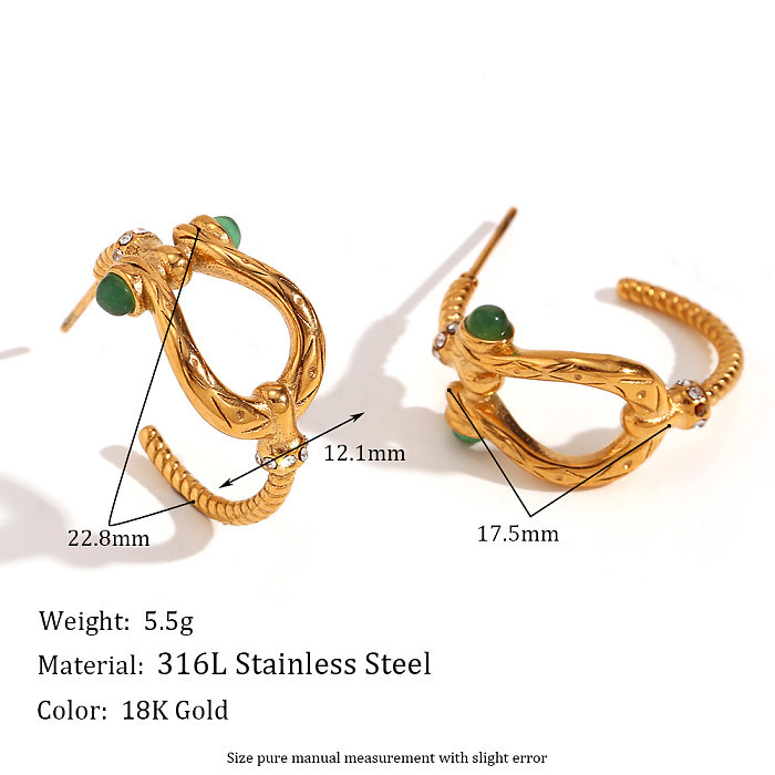 1 par de brincos de orelha banhados a ouro 18k, estilo vintage, estilo simples, estilo clássico, bloco colorido, incrustação de gema de aço inoxidável