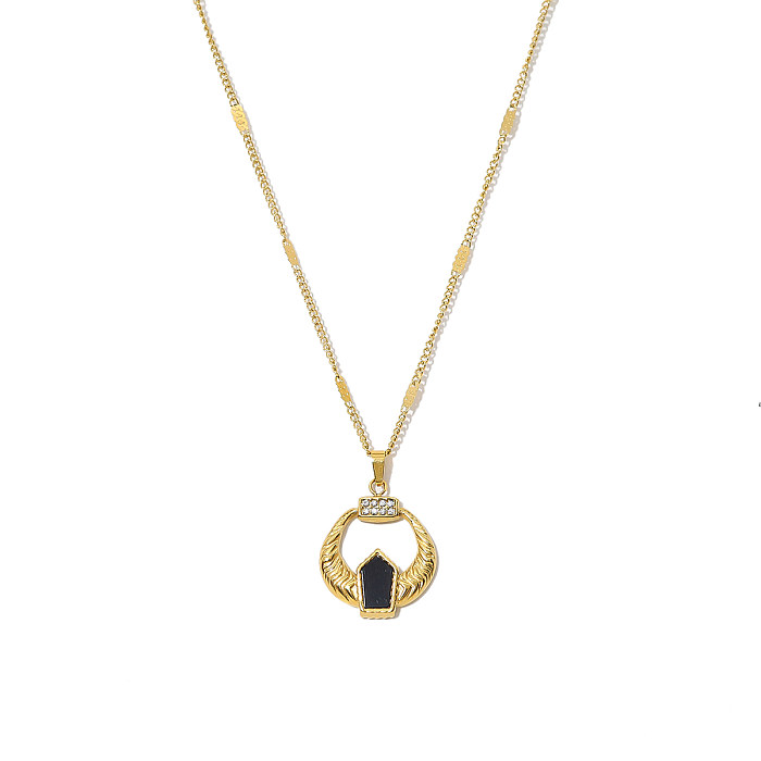 IG Style Vacation French Style Geometric Stainless Steel  Plating Inlay Natural Stone 18K Gold Plated Pendant Necklace
