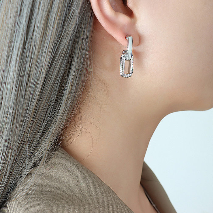 1 paire de boucles d'oreilles rectangulaires de Style Simple, plaquées en acier inoxydable, ajourées