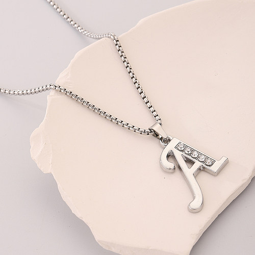 Hip-Hop Letter Stainless Steel  Rhinestones Pendant Necklace In Bulk