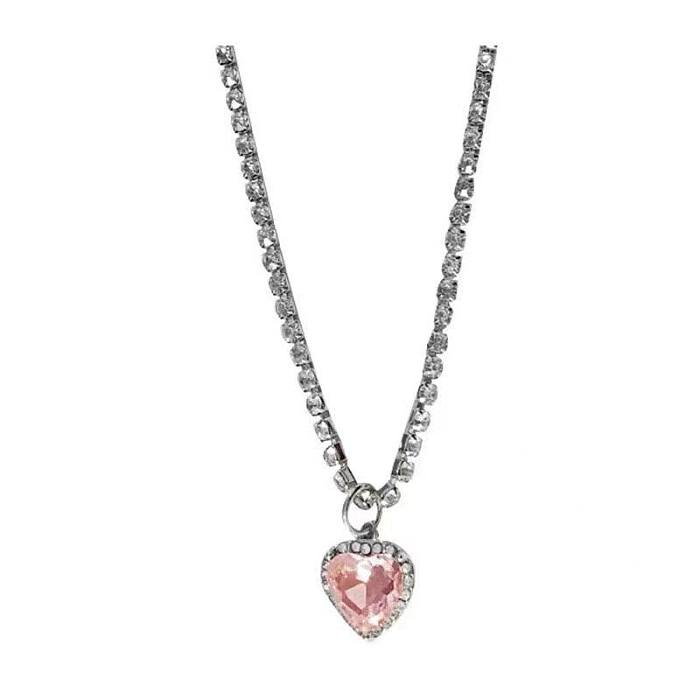 Y2K Shiny Heart Shape Stainless Steel  Plating Inlay Rhinestones Zircon Silver Plated Pendant Necklace
