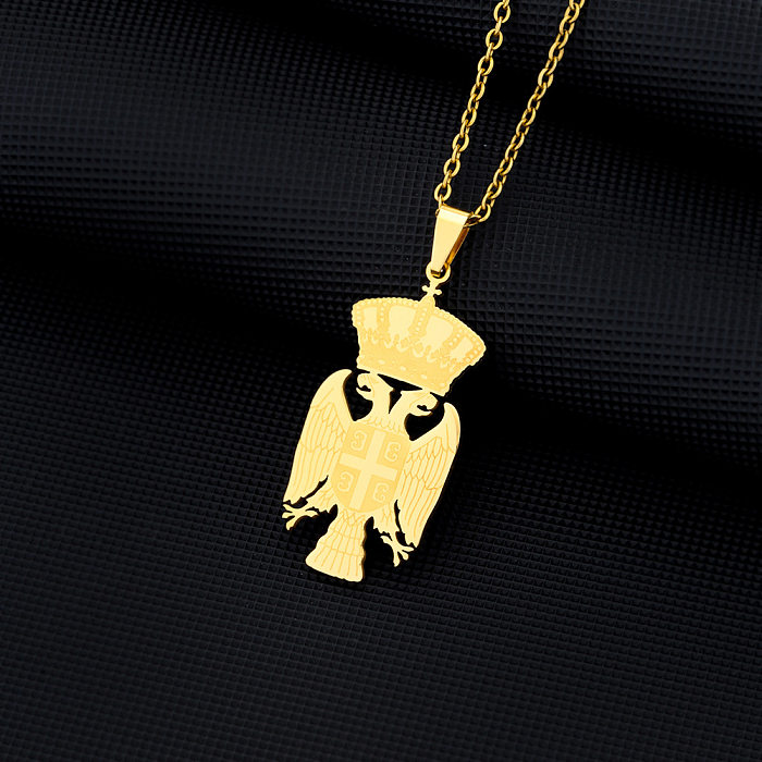 Estilo moderno Estilo simple Corona Águila Chapado en acero inoxidable Collar con colgante chapado en oro de 18 quilates Collar largo