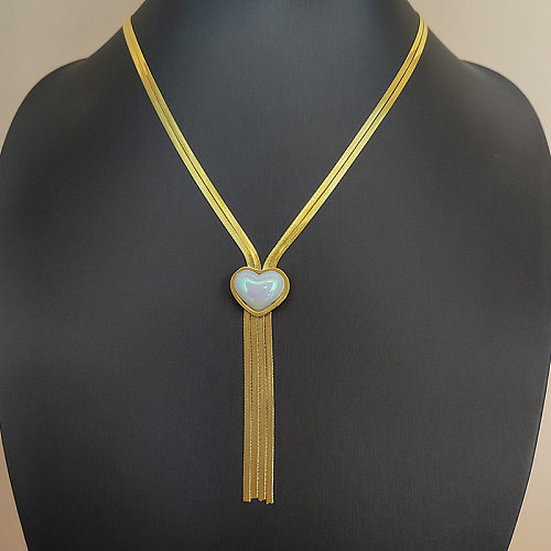 IG Style Lässige Halskette mit Quasten-Herzform-Edelstahlüberzug und Inlay-Perlenanhänger