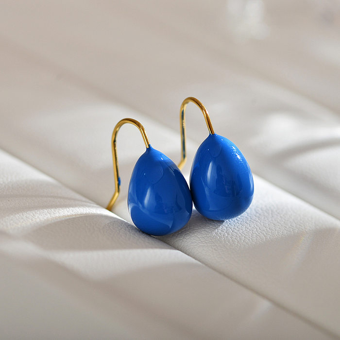 1 Pair Modern Style Solid Color Enamel Stainless Steel  18K Gold Plated Ear Studs