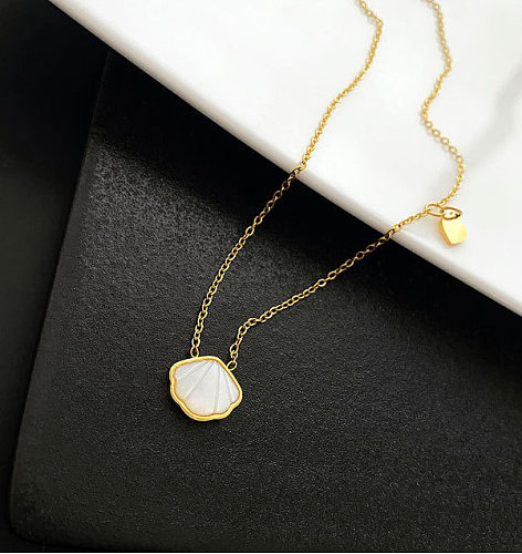 Fashion Geometric Stainless Steel Pendant Necklace Inlay Shell Stainless Steel  Necklaces