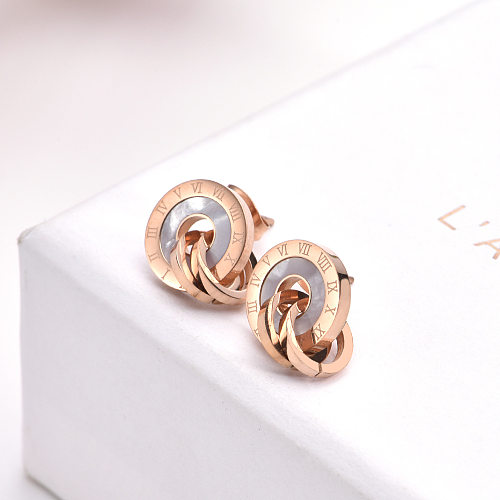 1 Pair Elegant Round Stainless Steel  Inlay Shell Ear Studs