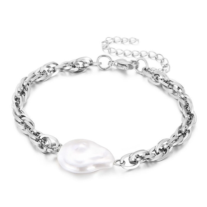 Bracelet en os de serpent avec perles de coquillage en forme de baroque pour femme, chaîne en acier inoxydable, bijoux vendus transfrontaliers japonais et coréens