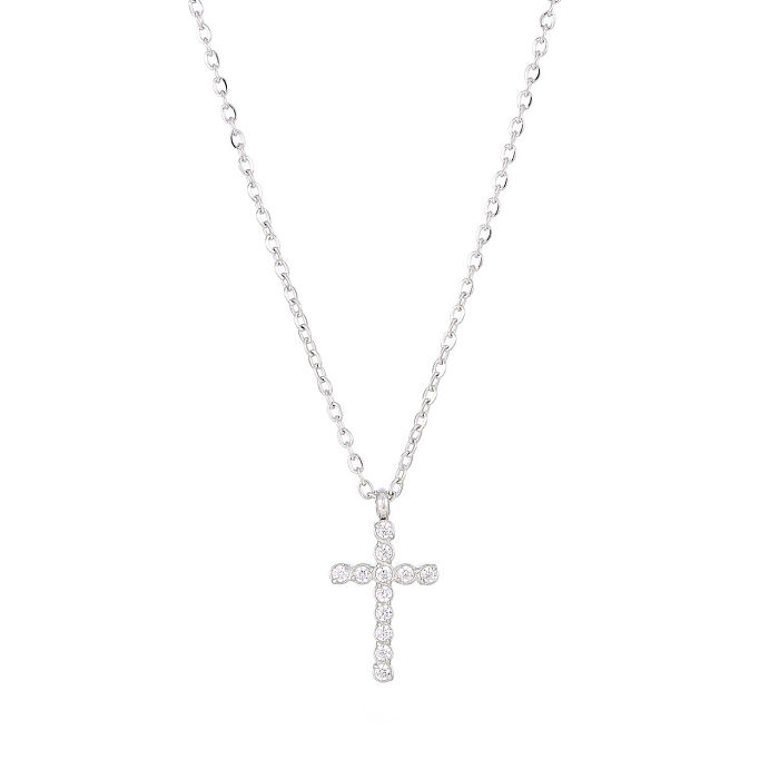 Lässige, elegante Halskette mit Kreuz-Anhänger aus Edelstahl mit Inlay-Zirkon-Beschichtung