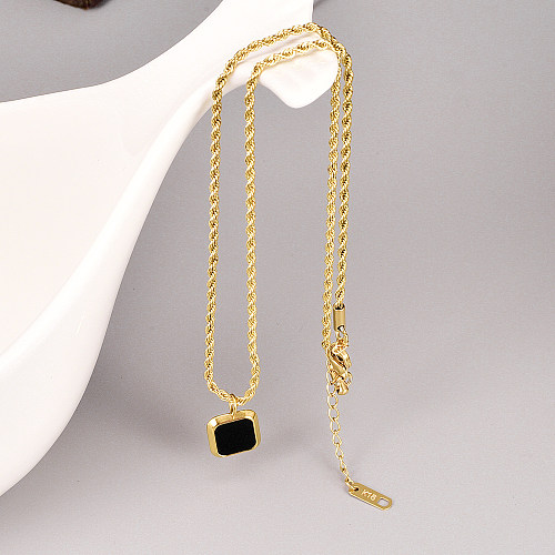 Retro Square Stainless Steel Pendant Necklace Shell Stainless Steel  Necklaces