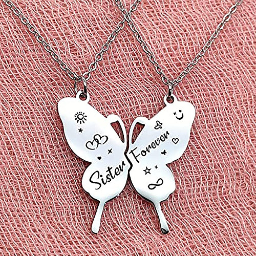 Sweet Classic Style Letter Butterfly Stainless Steel  Carving Pendant Necklace