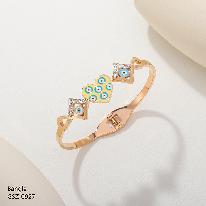 Vintage Style Simple Style Devil'S Eye Color Block Stainless Steel Enamel Plating Inlay Rhinestones Zircon Rose Gold Plated Gold Plated Silver Plated Bangle