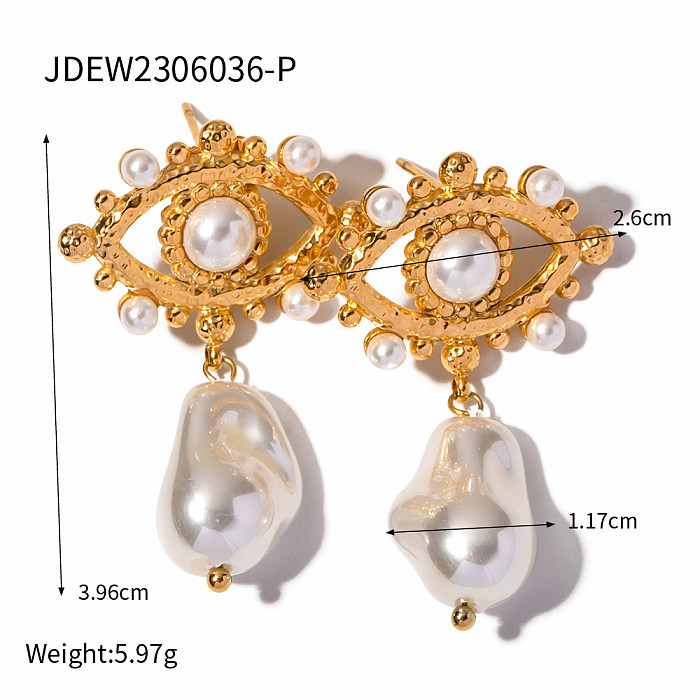 1 par de pendientes colgantes chapados en oro de 18 quilates con incrustaciones de ojo de diablo de estilo simple y perlas de acero inoxidable