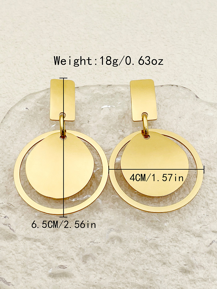 1 Pair IG Style Round Plating Stainless Steel  Gold Plated Drop Earrings