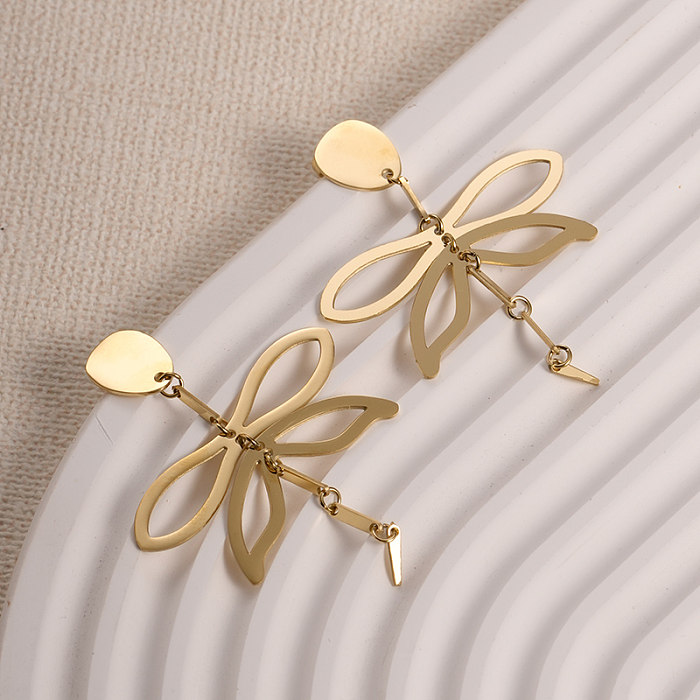 1 paire de boucles d'oreilles pendantes en acier inoxydable plaqué or, Style moderne et élégant, pour vacances