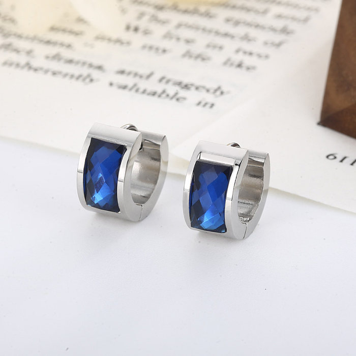 1 Pair Simple Style Shiny Round Solid Color Plating Inlay Stainless Steel  Glass 18K Gold Plated Earrings