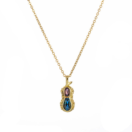 Wholesale 1 Piece Korean Style Peanut Stainless Steel  Stainless Steel 18K Gold Plated Gold Plated Zircon Pendant Necklace