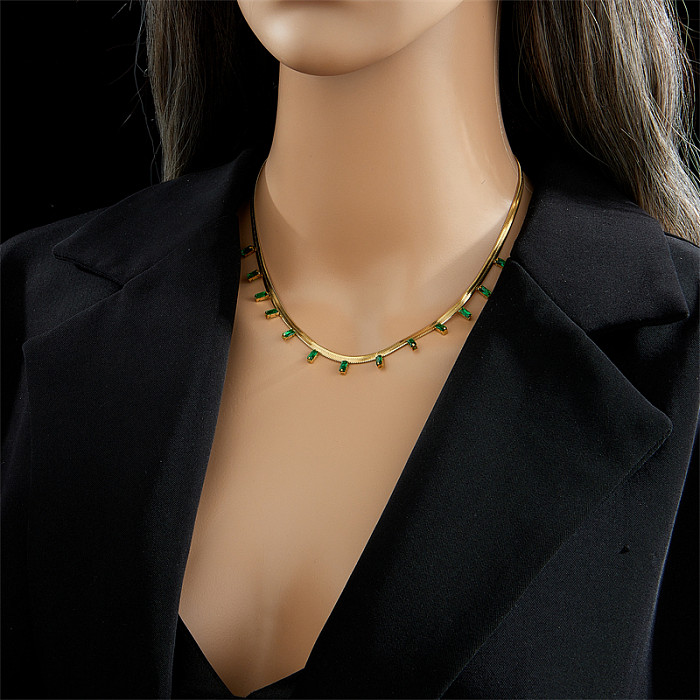 Geometrische Edelstahl-Halskette im schlichten Stil, vergoldete Strass-Edelstahl-Halsketten