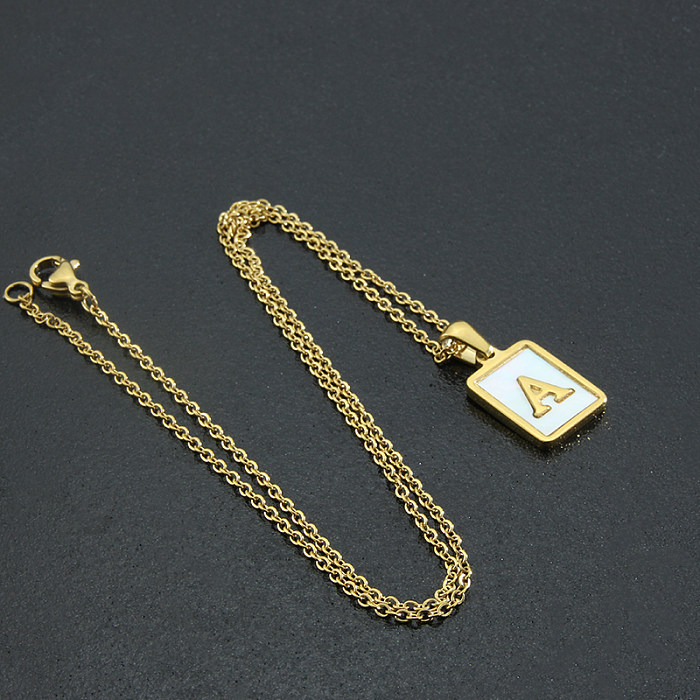 Halskette mit modischem Buchstaben-Edelstahl-Inlay und Muschel-Anhänger, 1 Stück
