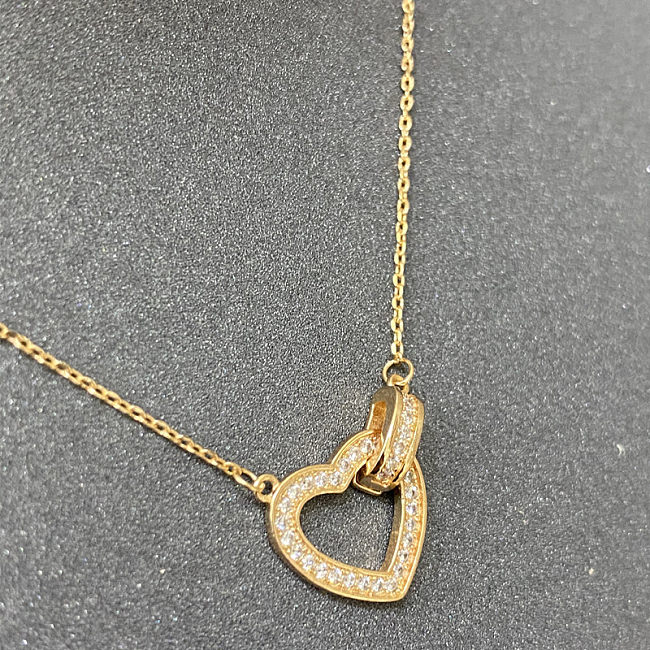 Casual Sweet Heart Shape Stainless Steel  Plating Inlay Zircon 18K Gold Plated Necklace