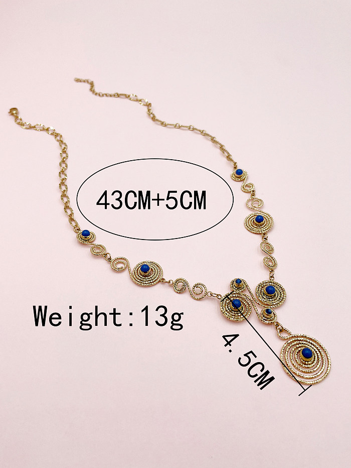 Elegant Vintage Style Luxurious The Answer Stainless Steel  Polishing Enamel Plating Gold Plated Pendant Necklace Long Necklace