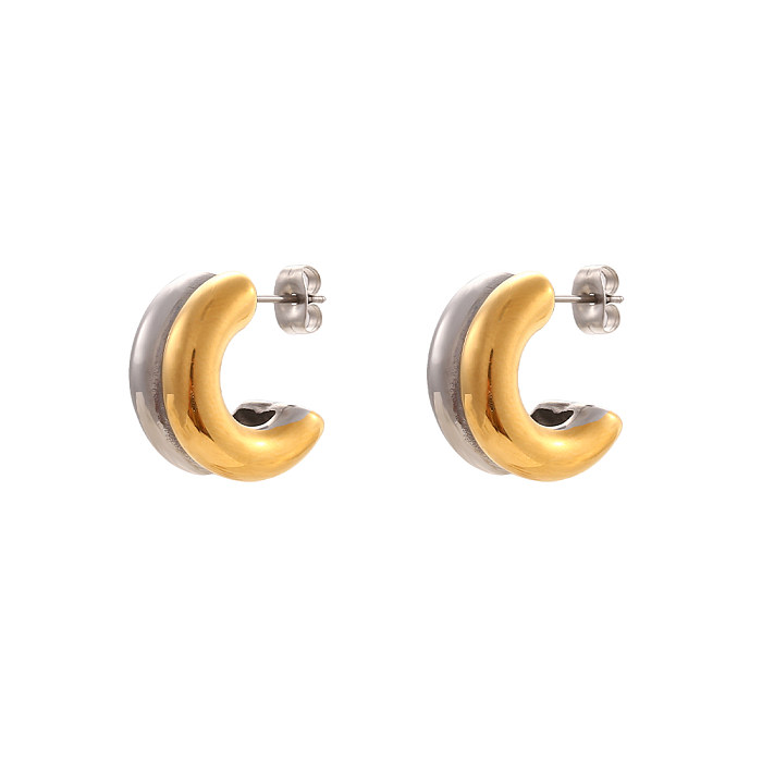 Fashion C Shape Stainless Steel  Plating Gold Plated Earrings 1 Pair
