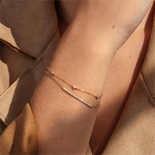 Casual Elegant Simple Style Solid Color Titanium Steel Plating Inlay Zircon 18K Gold Plated Bracelets